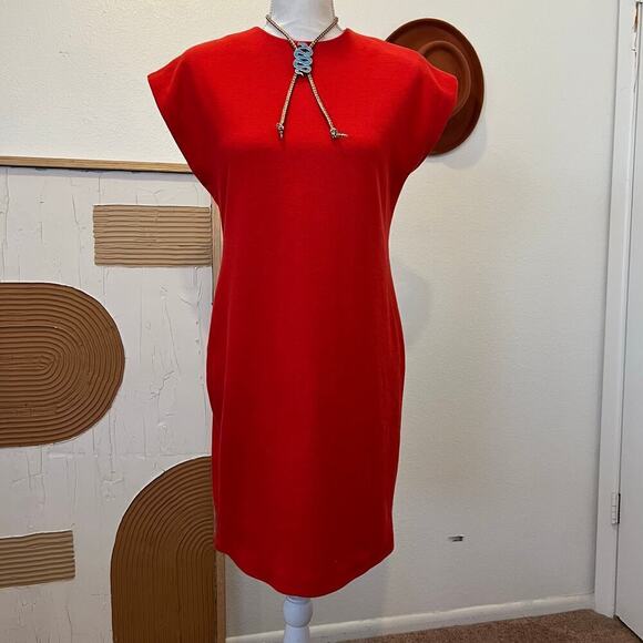 Vintage 1970s Red Knitted Mod Cap Sleeveless Zipper Back Mini Dress - Medium - Picture 1 of 13